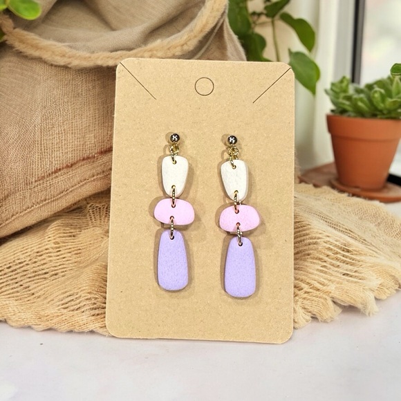 Boho Pastel Dangle Earrings- Polymer Clay - Picture 2 of 2